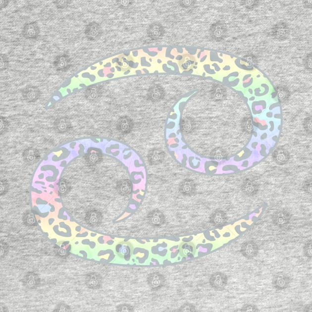 Cancer Zodiac Horoscope Symbol in Pastel Rainbow Leopard Print by bumblefuzzies